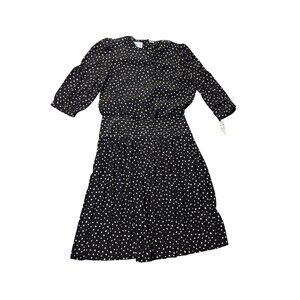 Vtg Leslie Fay Dress Size 16 Black White Animal  Print Drop Waist 80's Deadstock